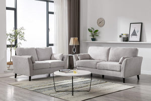Damian Light Gray Woven Fabric Sofa Loveseat Living Room Set