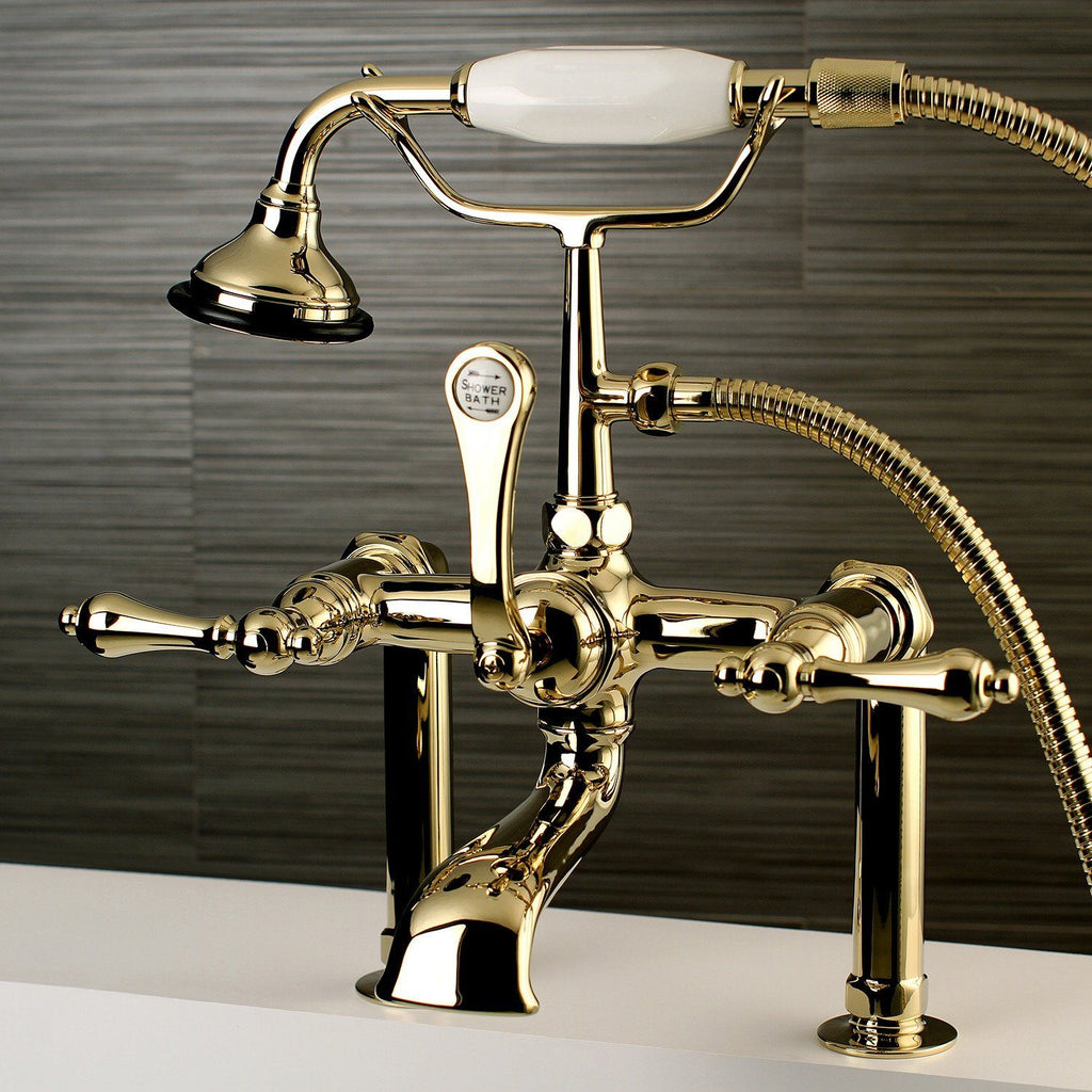 Aqua Vintage Three-Handle 2-Hole Deck-Mount Clawfoot Tub Faucet with Hand Shower