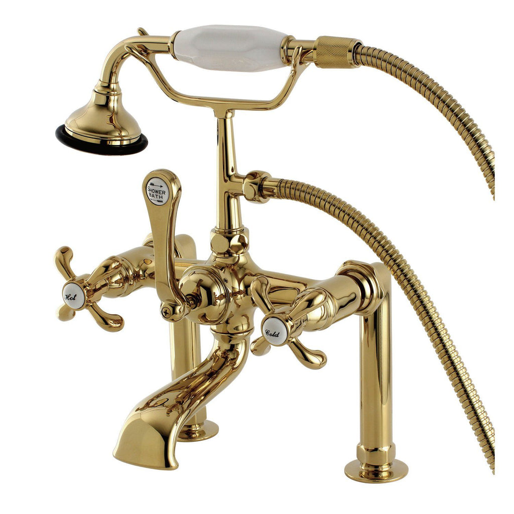French Country Three-Handle 2-Hole Deck-Mount Clawfoot Tub Faucet with Hand Shower