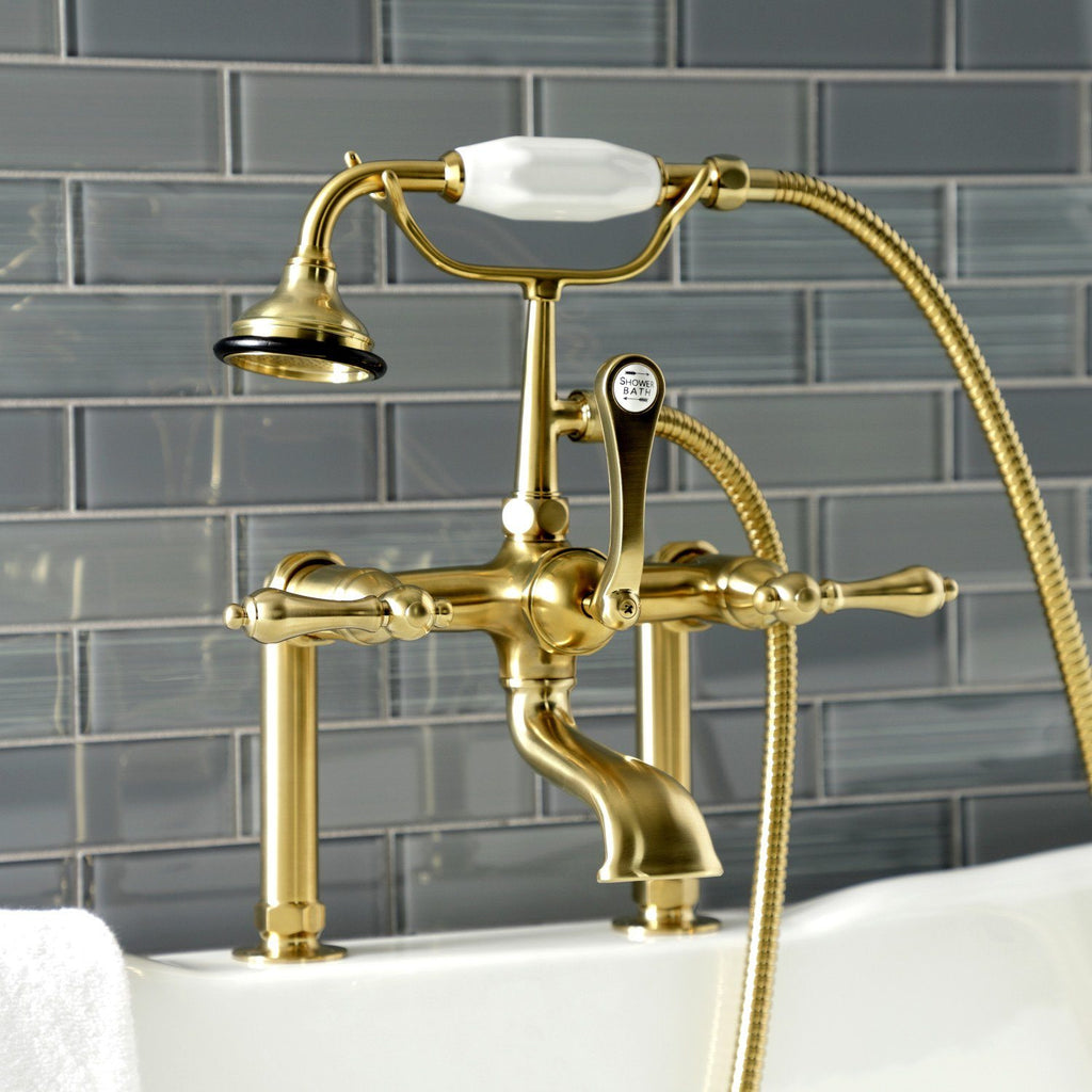 Aqua Vintage Three-Handle 2-Hole Deck-Mount Clawfoot Tub Faucet with Hand Shower