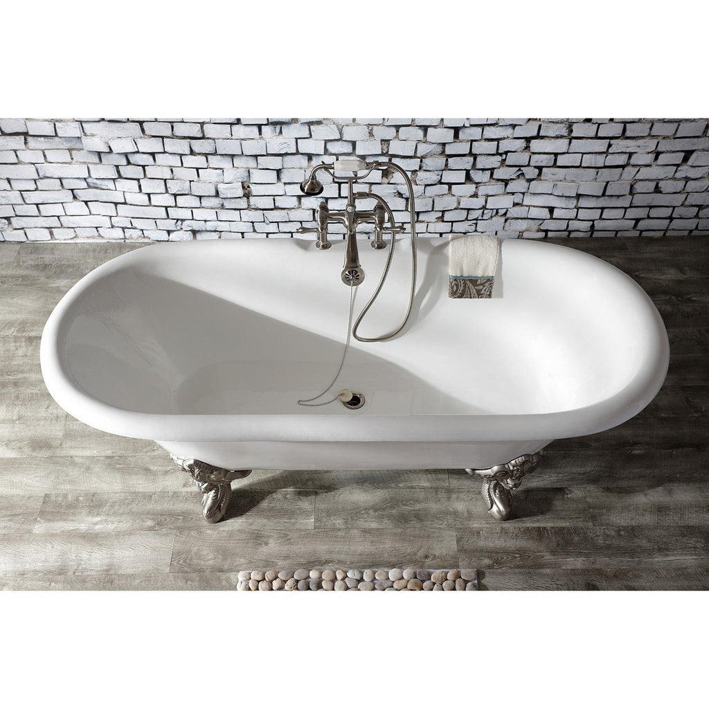Aqua Vintage Three-Handle 2-Hole Deck-Mount Clawfoot Tub Faucet with Hand Shower