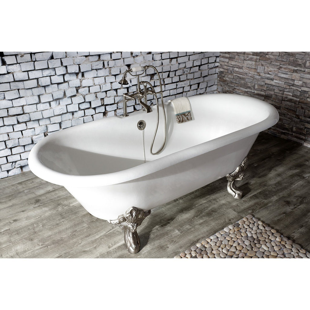 Aqua Vintage Three-Handle 2-Hole Deck-Mount Clawfoot Tub Faucet with Hand Shower