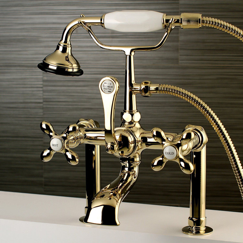 Aqua Vintage Three-Handle 2-Hole Deck-Mount Clawfoot Tub Faucet with Hand Shower