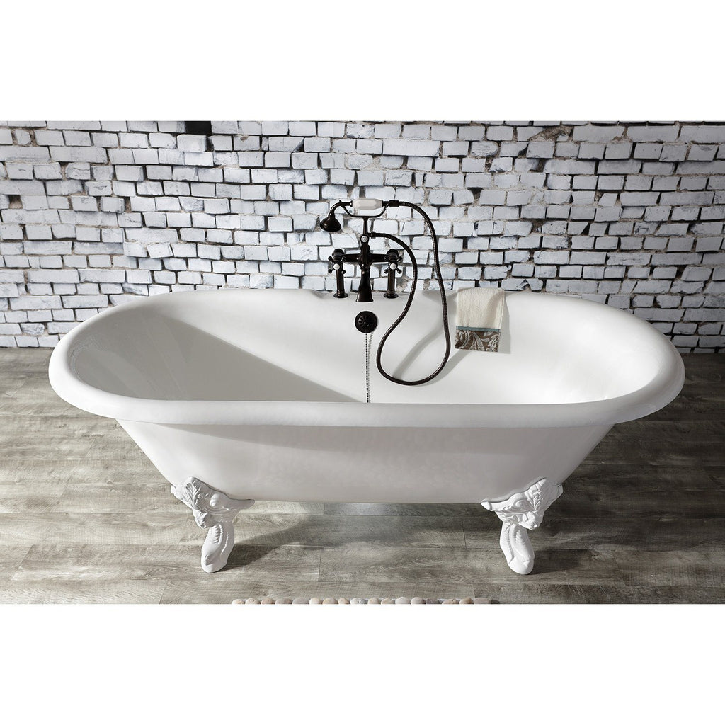 Aqua Vintage Three-Handle 2-Hole Deck-Mount Clawfoot Tub Faucet with Hand Shower