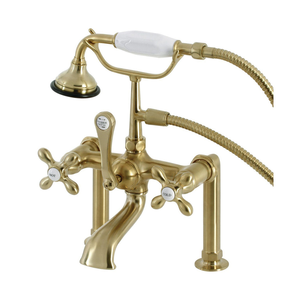 Aqua Vintage Three-Handle 2-Hole Deck-Mount Clawfoot Tub Faucet with Hand Shower