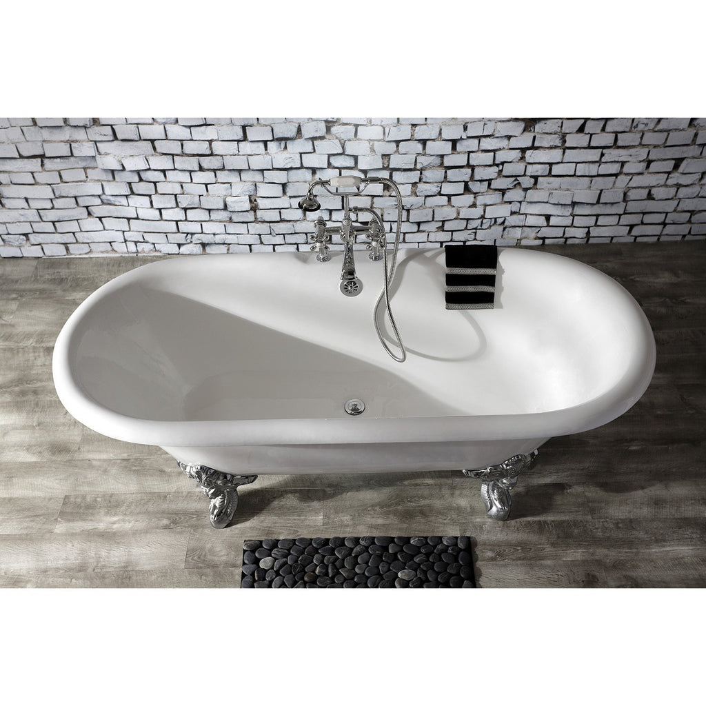 Aqua Vintage Three-Handle 2-Hole Deck-Mount Clawfoot Tub Faucet with Hand Shower