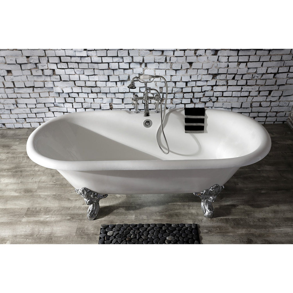 Aqua Vintage Three-Handle 2-Hole Deck-Mount Clawfoot Tub Faucet with Hand Shower