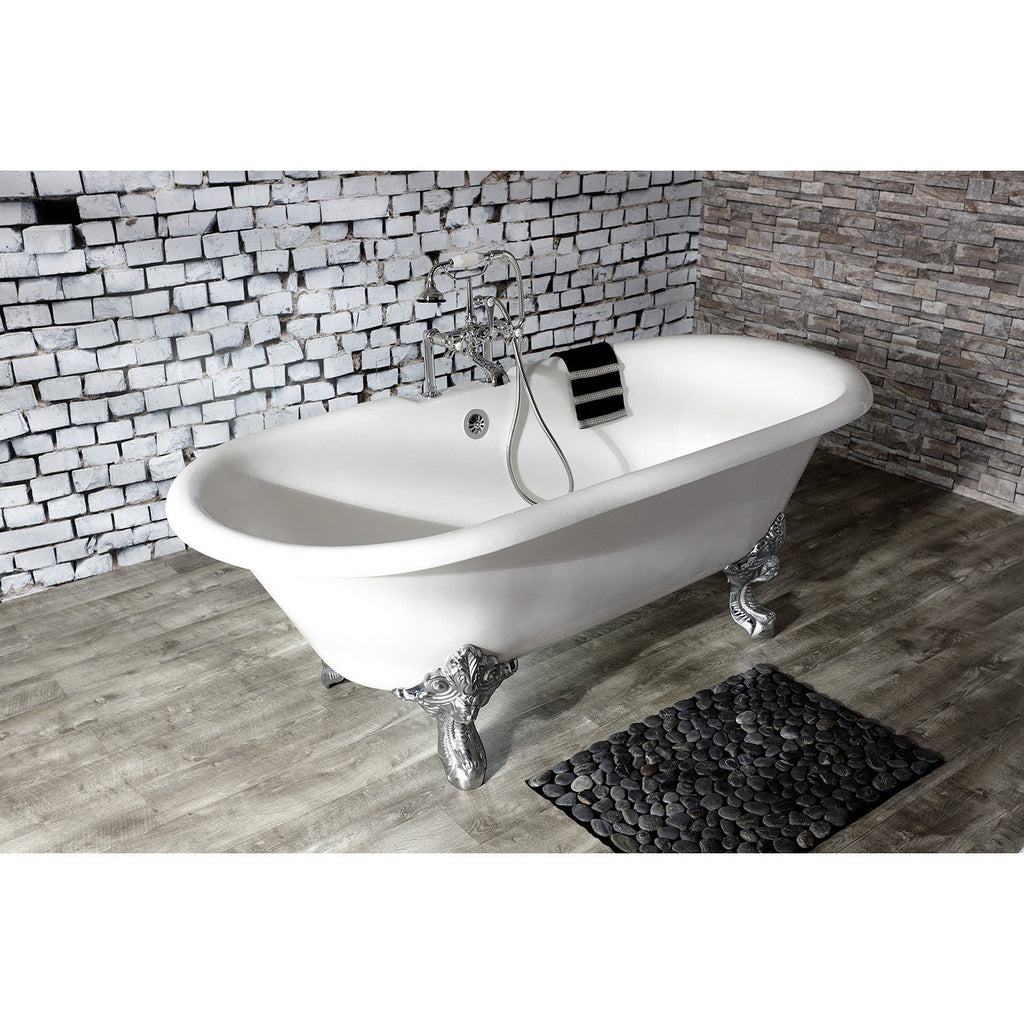 Aqua Vintage Three-Handle 2-Hole Deck-Mount Clawfoot Tub Faucet with Hand Shower