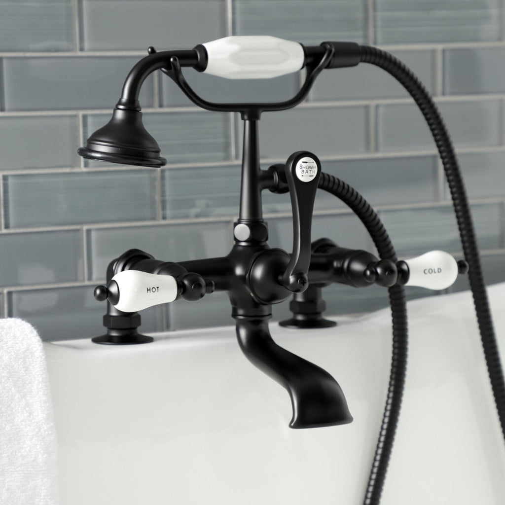 Aqua Vintage Three-Handle 2-Hole Deck-Mount Clawfoot Tub Faucet with Hand Shower