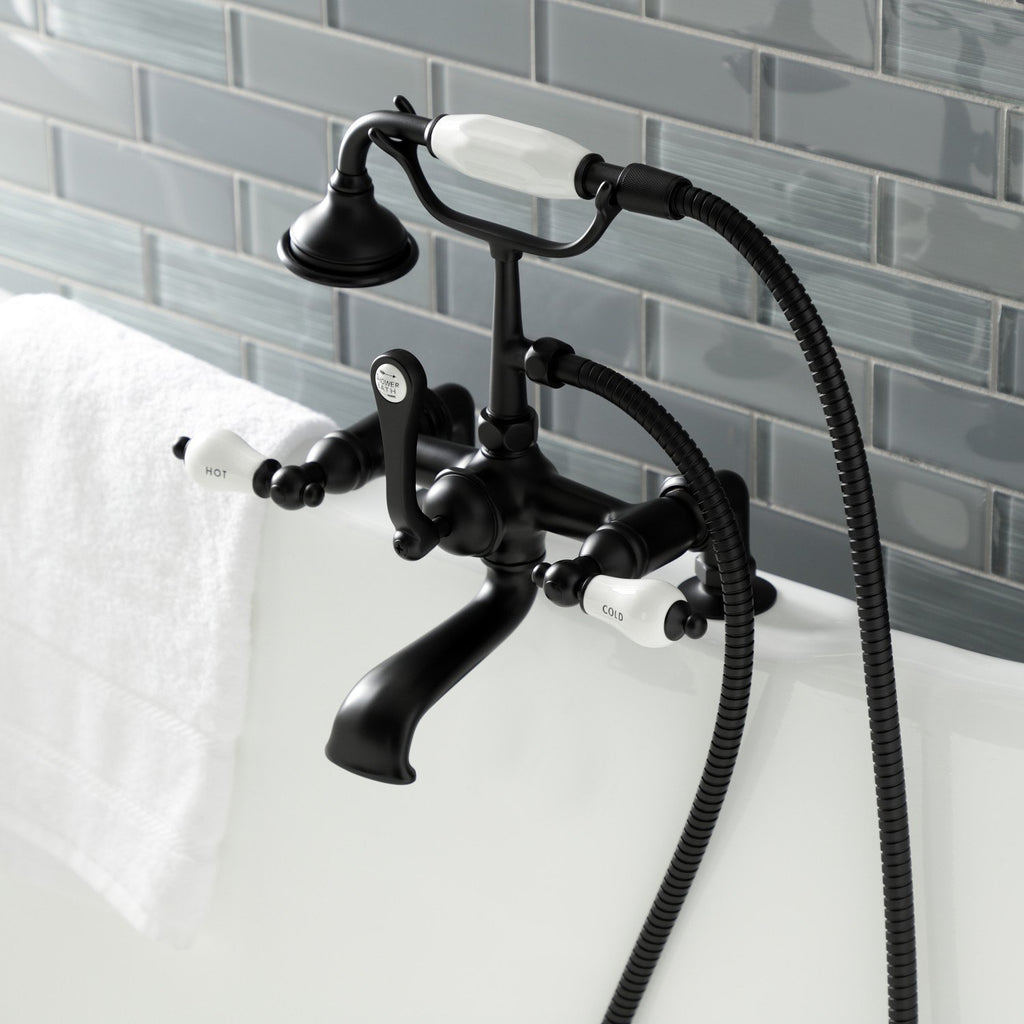 Aqua Vintage Three-Handle 2-Hole Deck-Mount Clawfoot Tub Faucet with Hand Shower