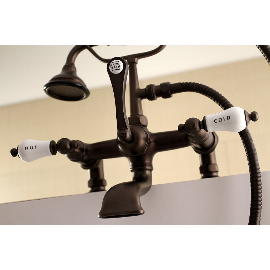 Aqua Vintage Three-Handle 2-Hole Deck-Mount Clawfoot Tub Faucet with Hand Shower