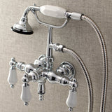 Aqua Vintage Three-Handle 2-Hole Tub Wall Mount Clawfoot Tub Faucet with Hand Shower