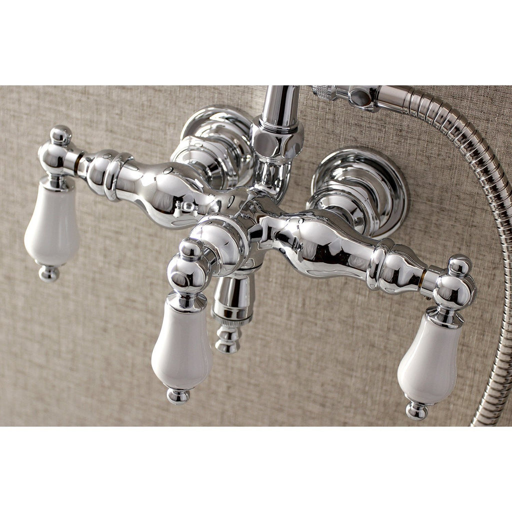 Aqua Vintage Three-Handle 2-Hole Tub Wall Mount Clawfoot Tub Faucet with Hand Shower