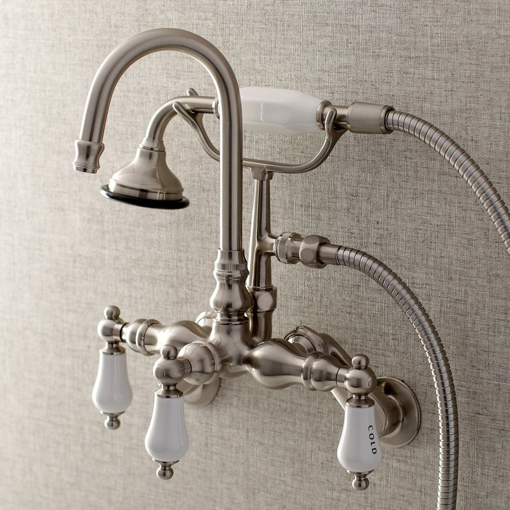 Aqua Vintage Three-Handle 2-Hole Tub Wall Mount Clawfoot Tub Faucet with Hand Shower