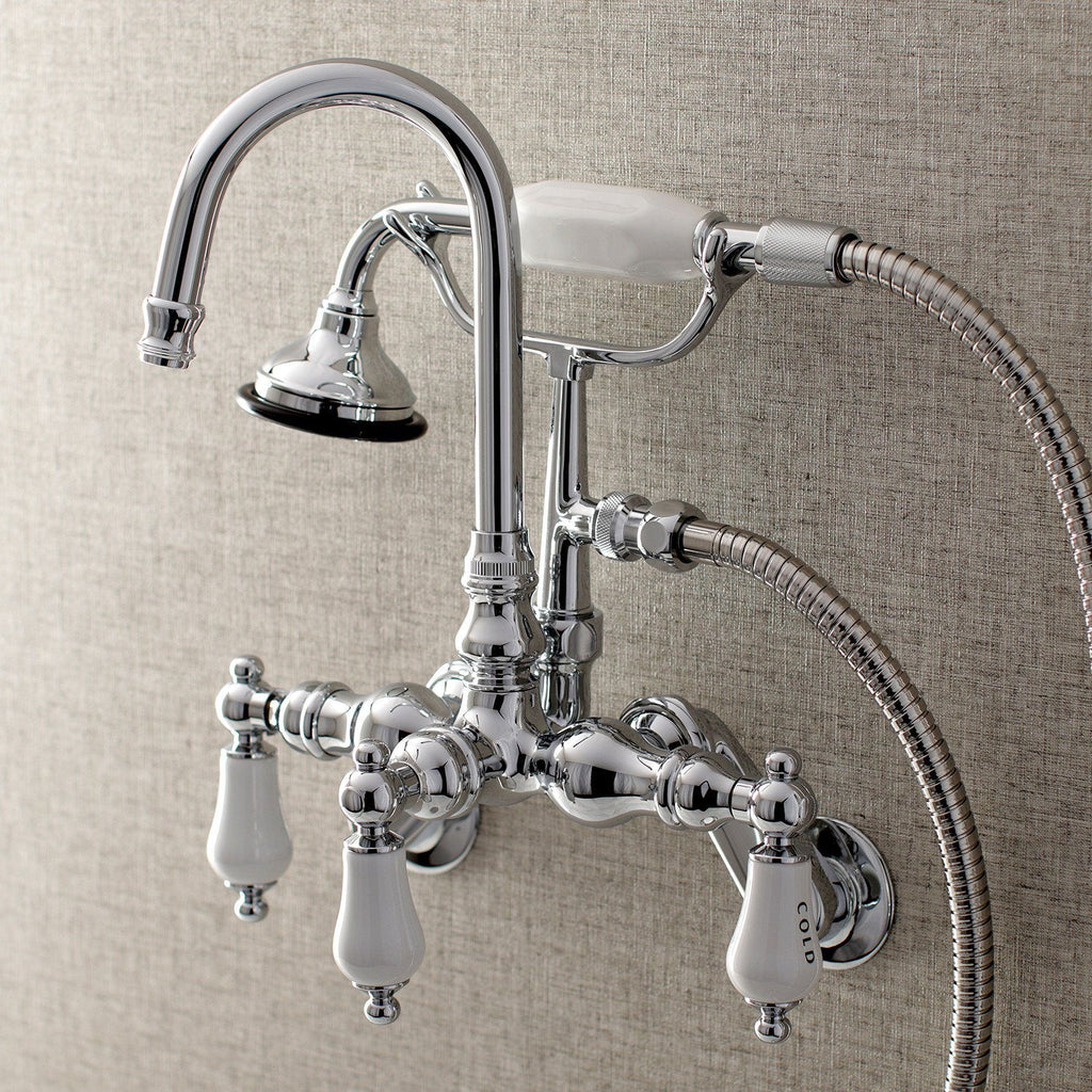 Aqua Vintage Three-Handle 2-Hole Tub Wall Mount Clawfoot Tub Faucet with Hand Shower