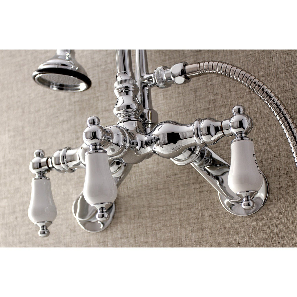 Aqua Vintage Three-Handle 2-Hole Tub Wall Mount Clawfoot Tub Faucet with Hand Shower