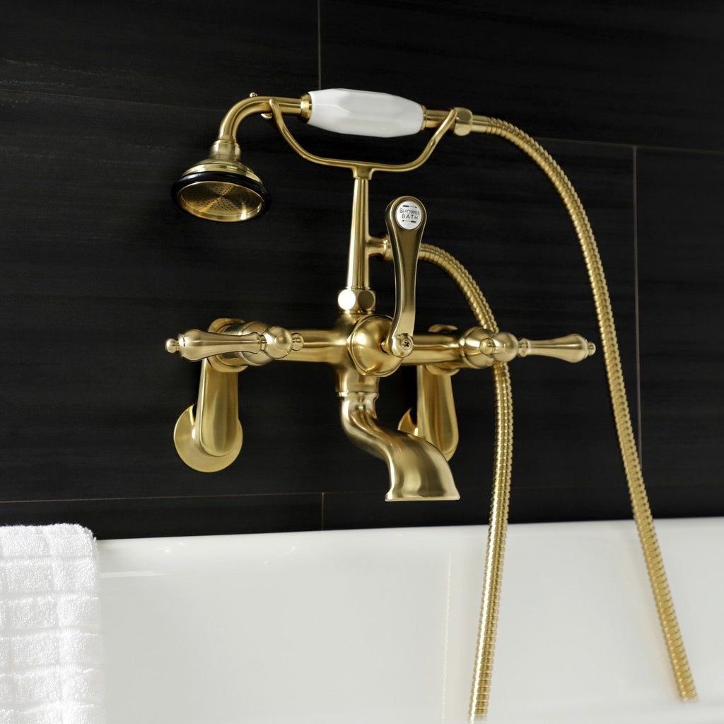 Aqua Vintage Three-Handle 2-Hole Tub Wall Mount Clawfoot Tub Faucet with Hand Shower