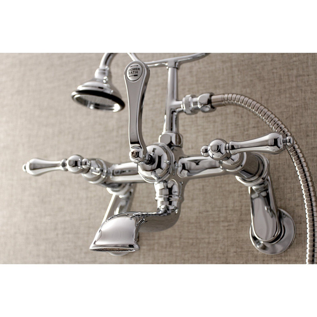 Aqua Vintage Three-Handle 2-Hole Tub Wall Mount Clawfoot Tub Faucet with Hand Shower