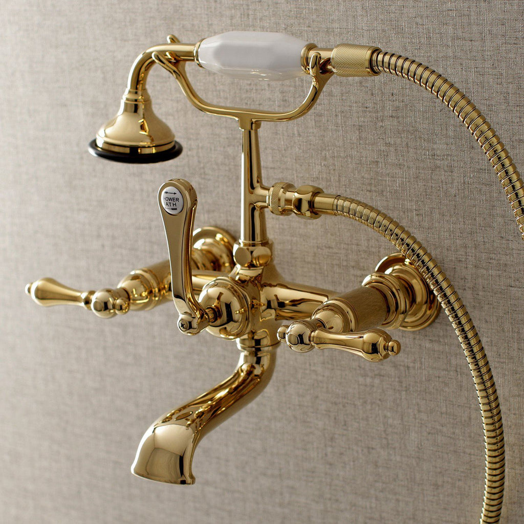 Aqua Vintage Three-Handle 2-Hole Tub Wall Mount Clawfoot Tub Faucet with Hand Shower