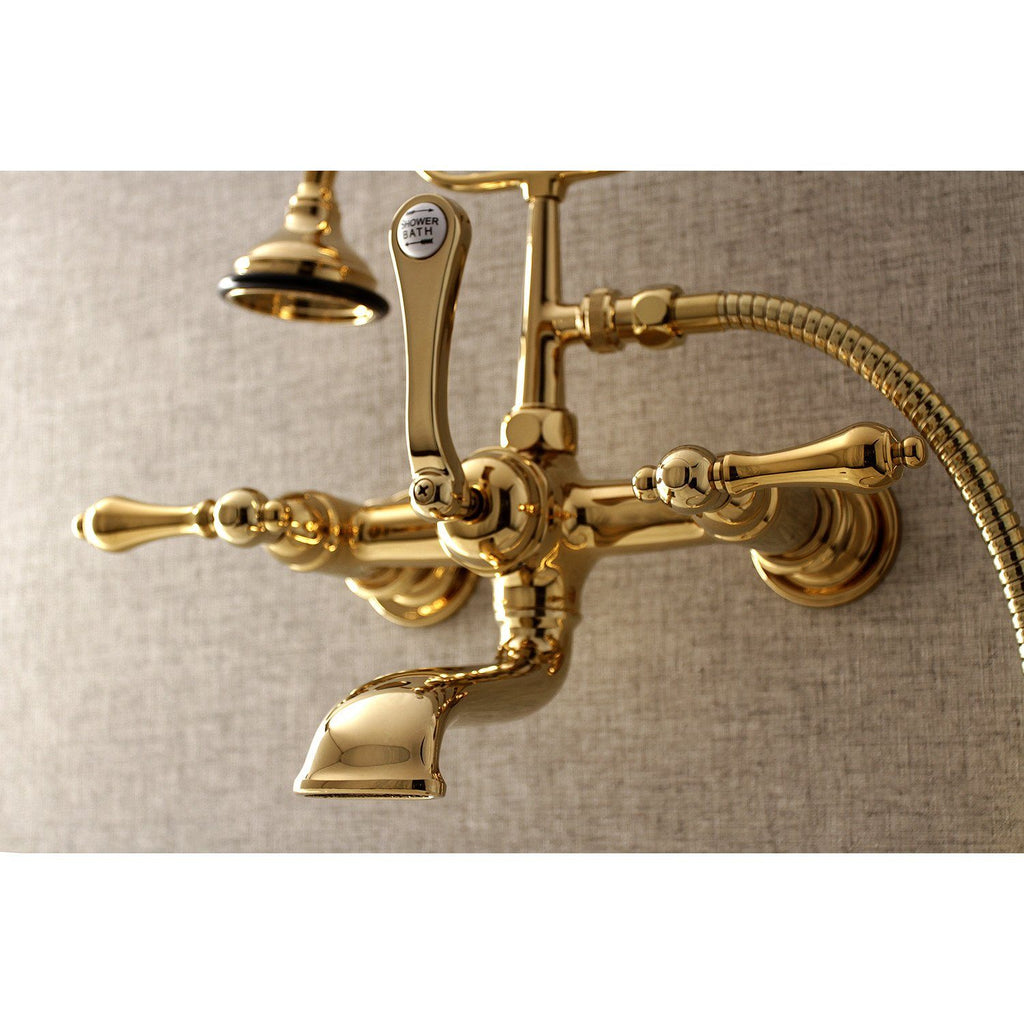 Aqua Vintage Three-Handle 2-Hole Tub Wall Mount Clawfoot Tub Faucet with Hand Shower