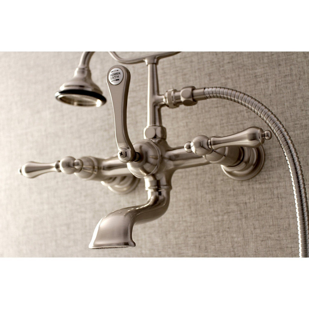 Aqua Vintage Three-Handle 2-Hole Tub Wall Mount Clawfoot Tub Faucet with Hand Shower