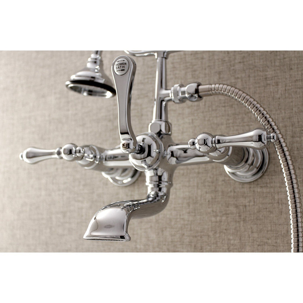 Aqua Vintage Three-Handle 2-Hole Tub Wall Mount Clawfoot Tub Faucet with Hand Shower