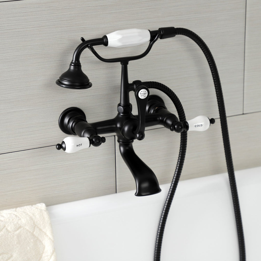 Aqua Vintage Three-Handle 2-Hole Tub Wall Mount Clawfoot Tub Faucet with Hand Shower