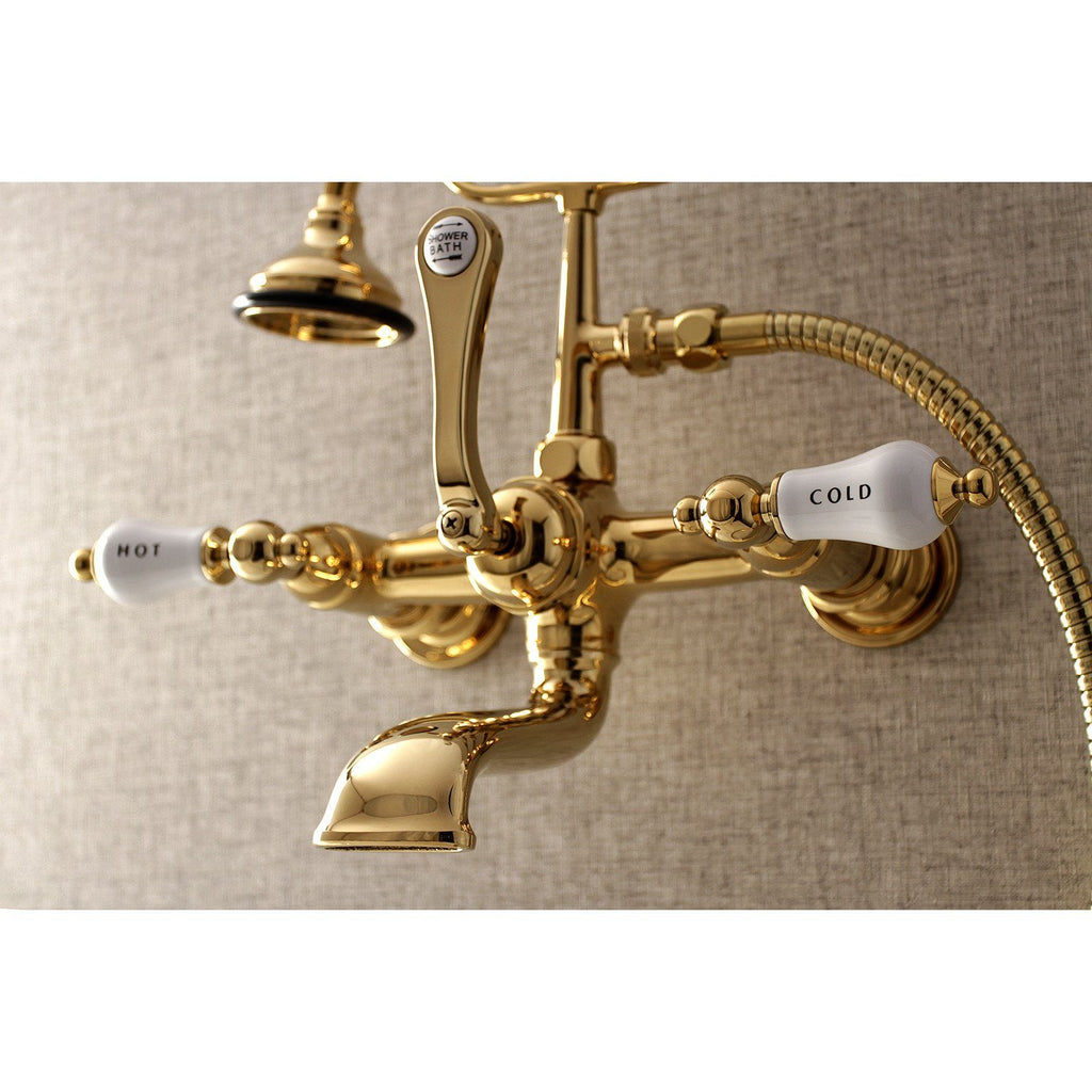 Aqua Vintage Three-Handle 2-Hole Tub Wall Mount Clawfoot Tub Faucet with Hand Shower