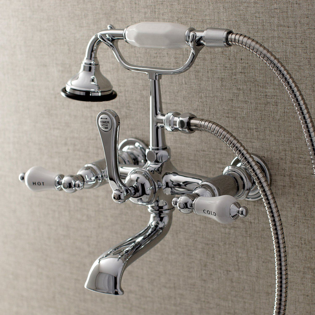 Aqua Vintage Three-Handle 2-Hole Tub Wall Mount Clawfoot Tub Faucet with Hand Shower