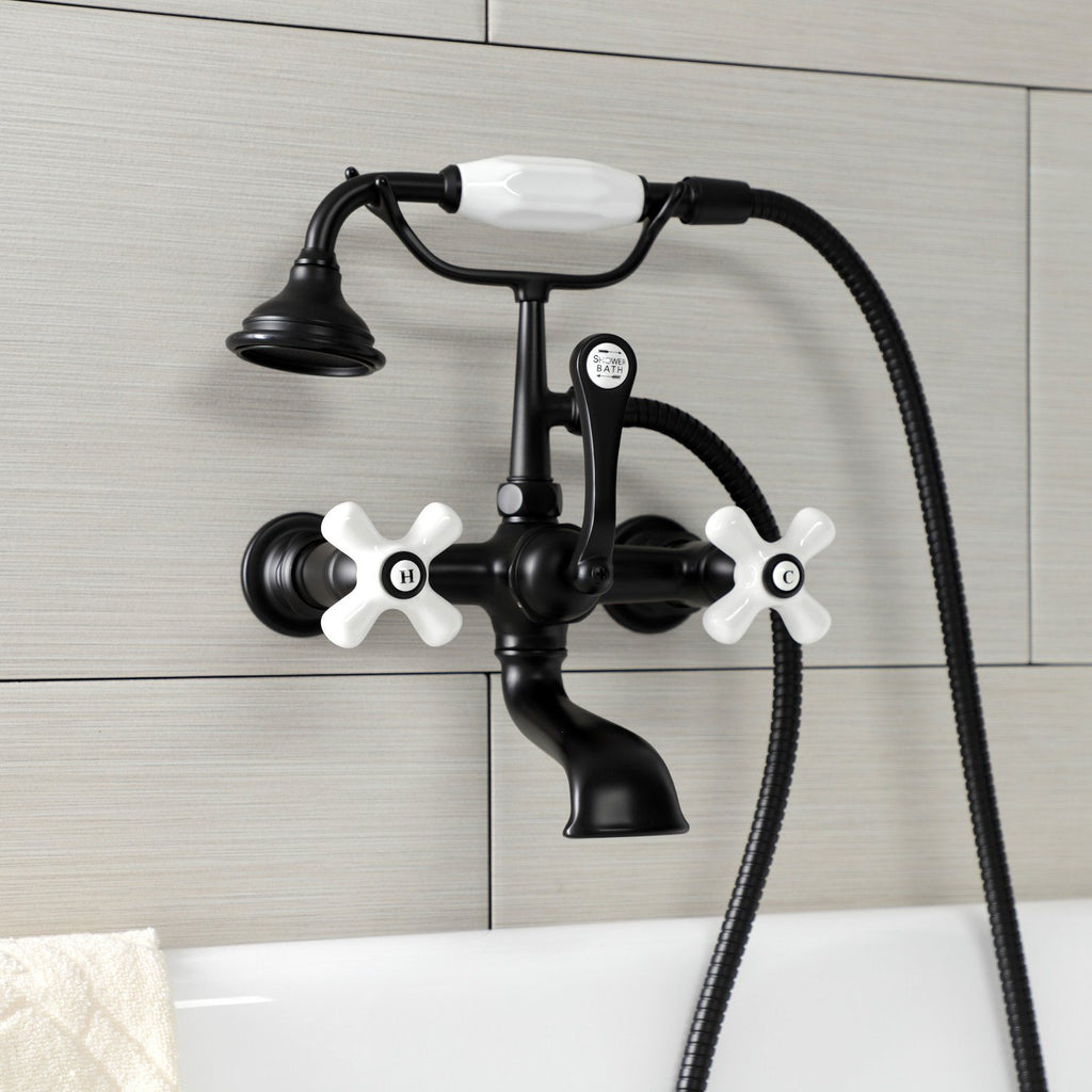 Aqua Vintage Three-Handle 2-Hole Tub Wall Mount Clawfoot Tub Faucet with Hand Shower