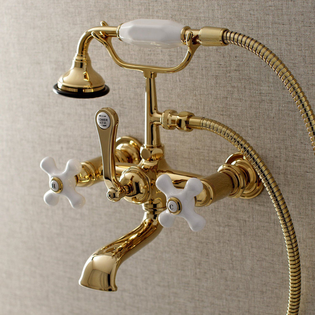 Aqua Vintage Three-Handle 2-Hole Tub Wall Mount Clawfoot Tub Faucet with Hand Shower