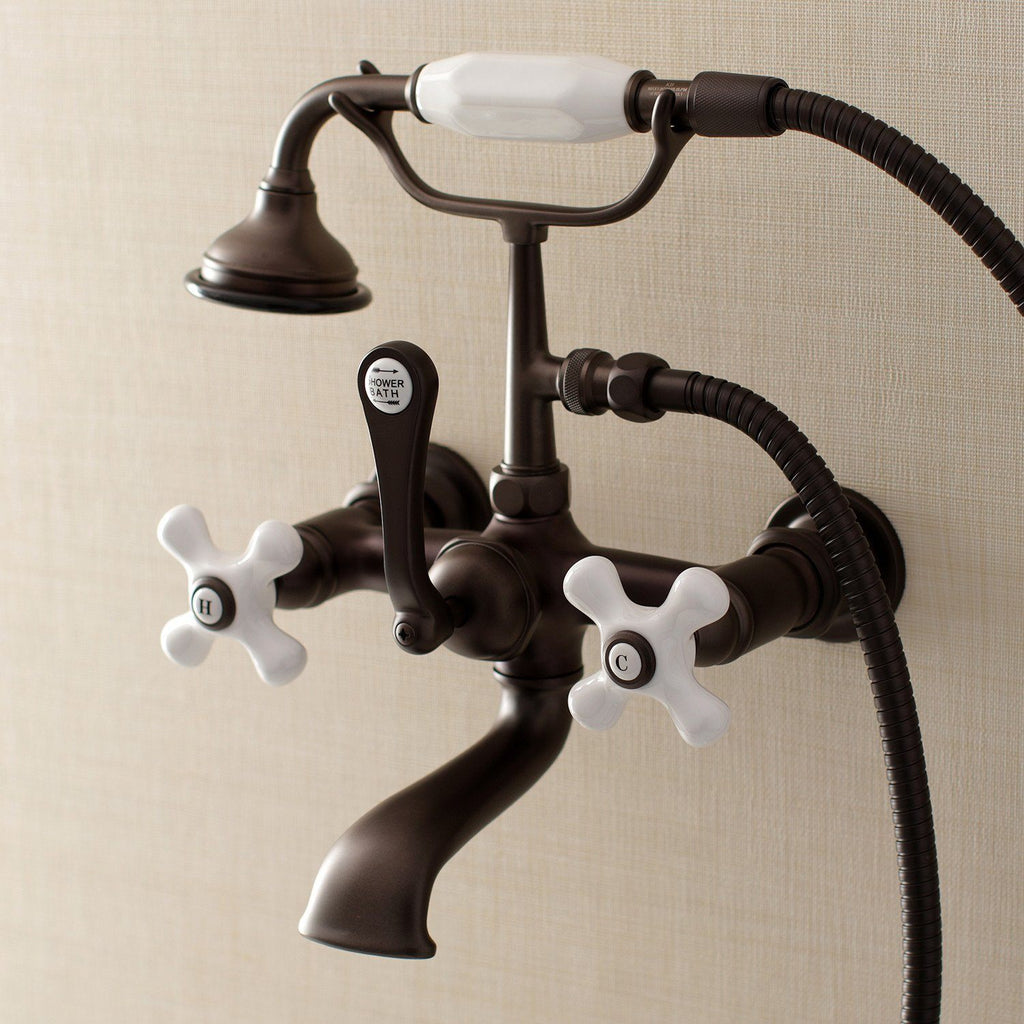 Aqua Vintage Three-Handle 2-Hole Tub Wall Mount Clawfoot Tub Faucet with Hand Shower