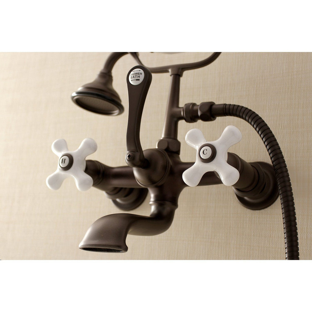 Aqua Vintage Three-Handle 2-Hole Tub Wall Mount Clawfoot Tub Faucet with Hand Shower