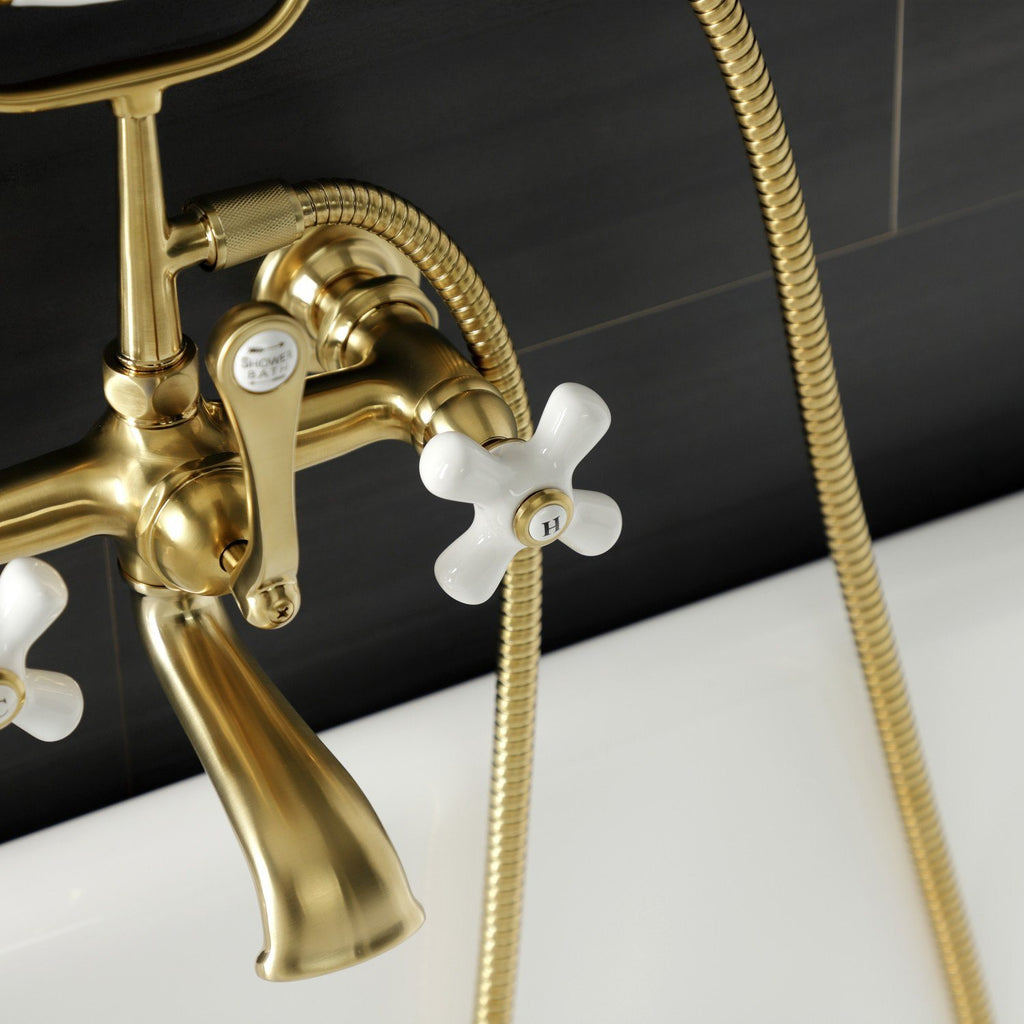 Aqua Vintage Three-Handle 2-Hole Tub Wall Mount Clawfoot Tub Faucet with Hand Shower