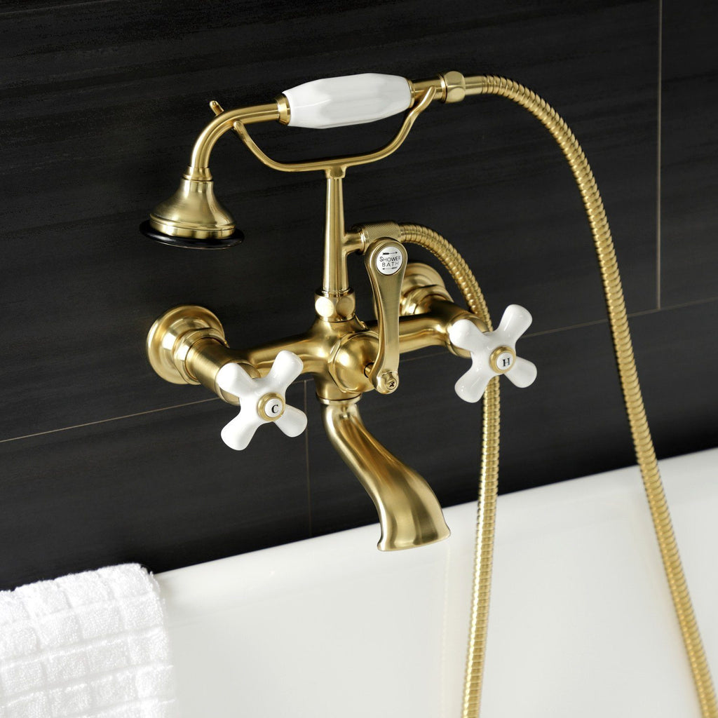 Aqua Vintage Three-Handle 2-Hole Tub Wall Mount Clawfoot Tub Faucet with Hand Shower