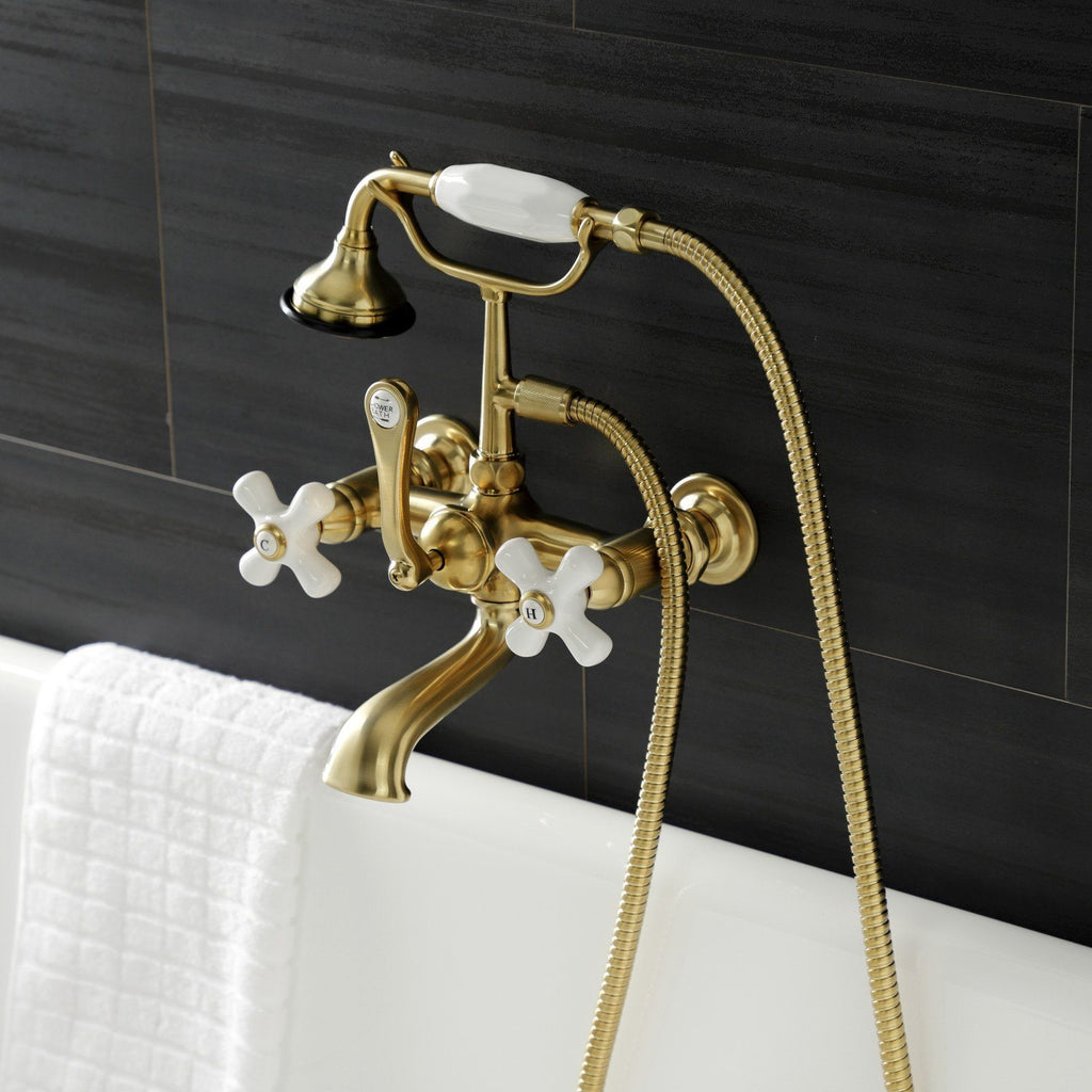 Aqua Vintage Three-Handle 2-Hole Tub Wall Mount Clawfoot Tub Faucet with Hand Shower