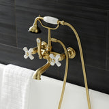 Aqua Vintage Three-Handle 2-Hole Tub Wall Mount Clawfoot Tub Faucet with Hand Shower