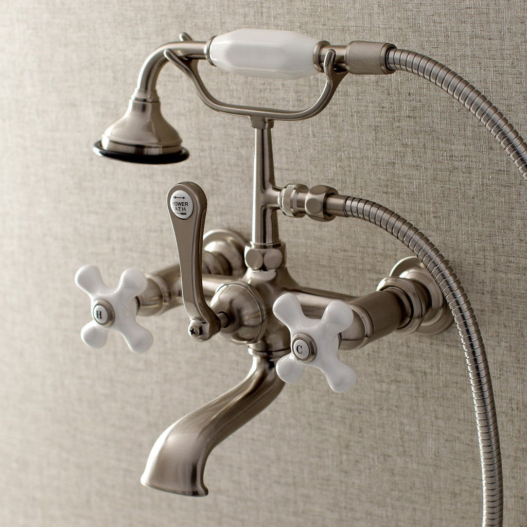 Aqua Vintage Three-Handle 2-Hole Tub Wall Mount Clawfoot Tub Faucet with Hand Shower
