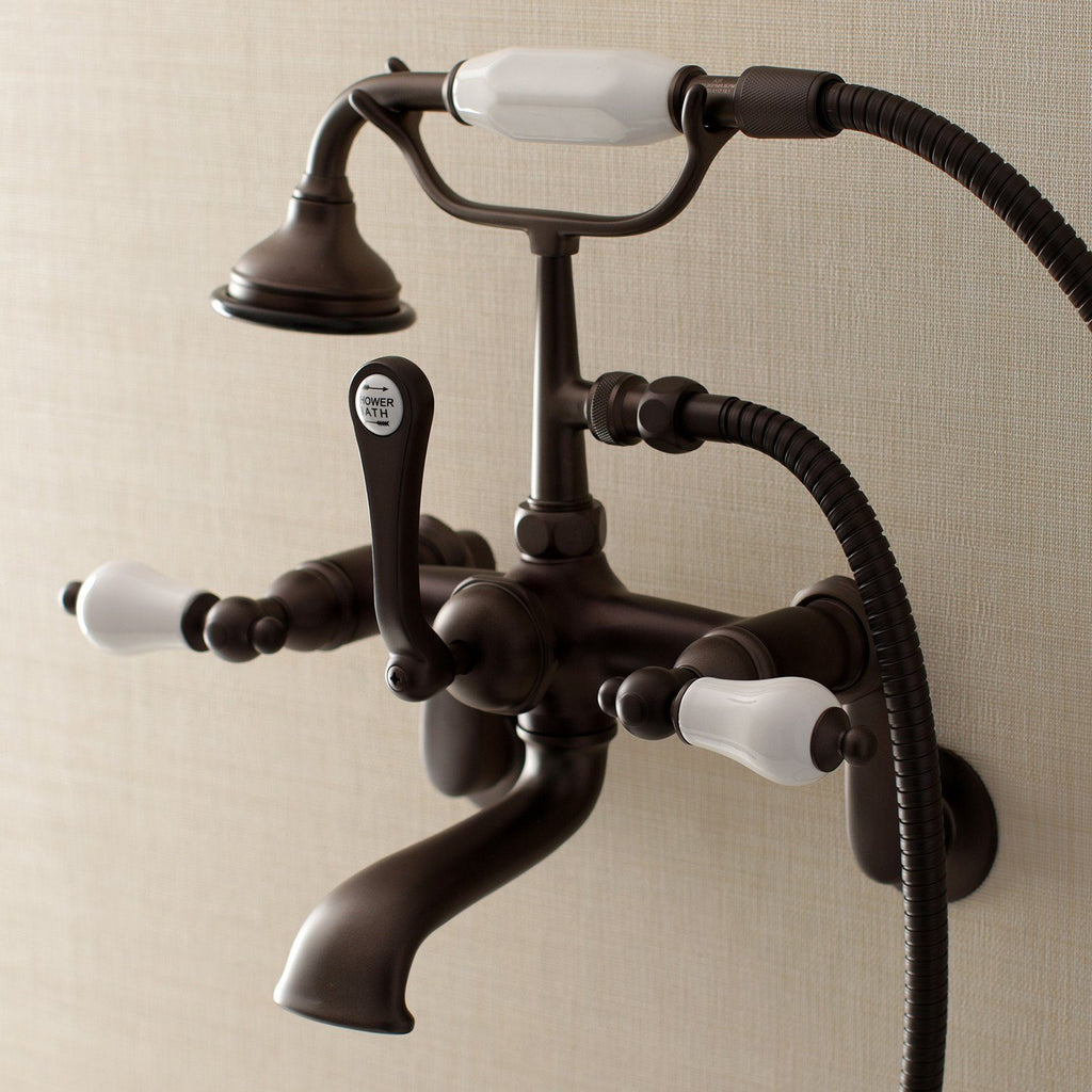 Aqua Vintage Three-Handle 2-Hole Tub Wall Mount Clawfoot Tub Faucet with Hand Shower