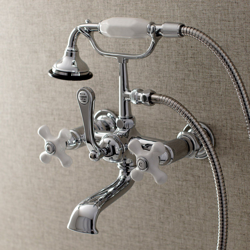 Aqua Vintage Three-Handle 2-Hole Tub Wall Mount Clawfoot Tub Faucet with Hand Shower
