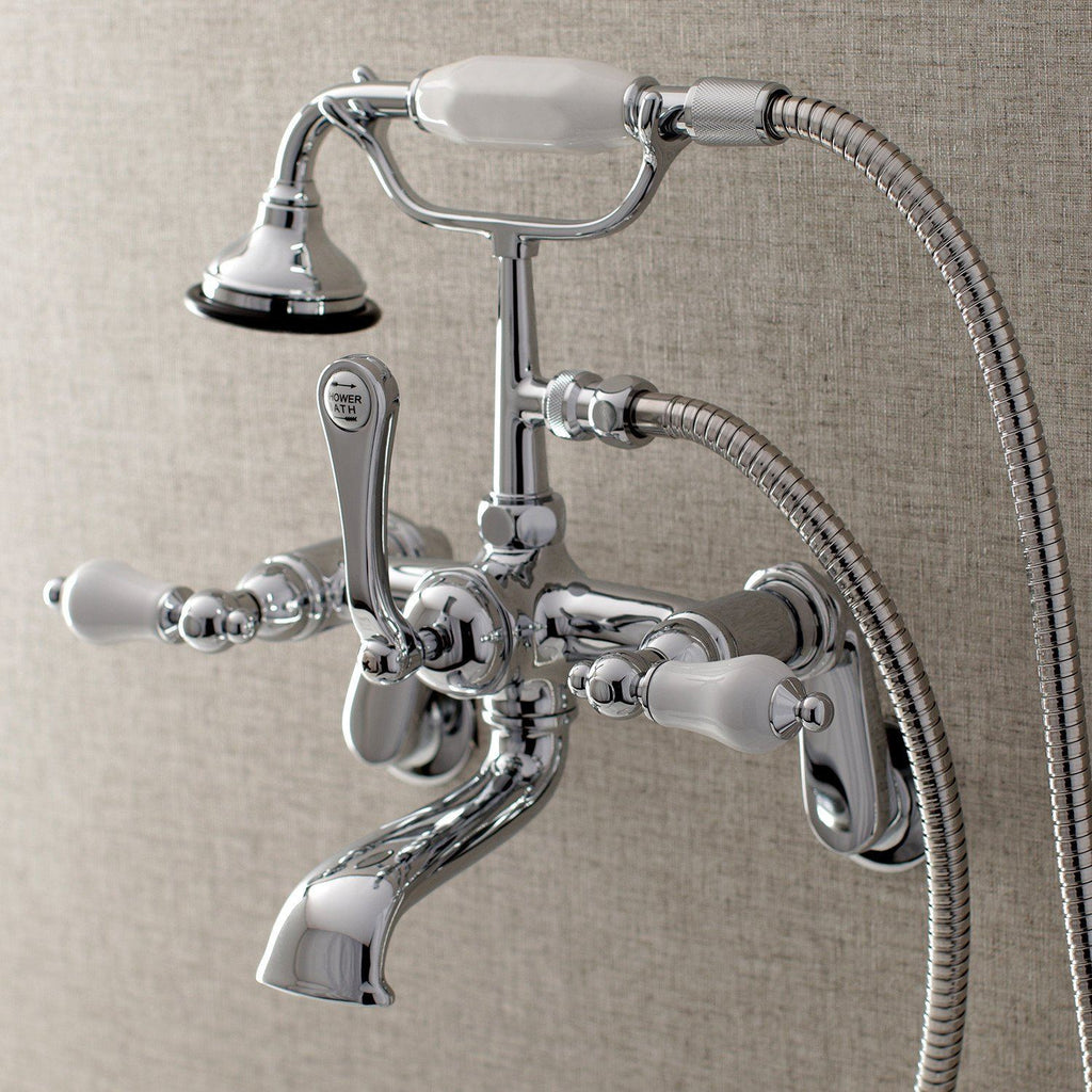 Aqua Vintage Three-Handle 2-Hole Tub Wall Mount Clawfoot Tub Faucet with Hand Shower