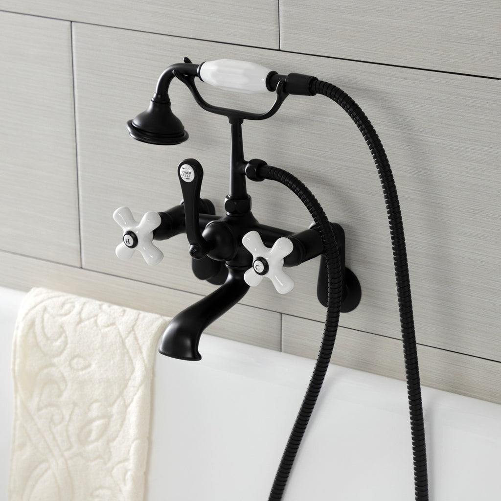 Aqua Vintage Three-Handle 2-Hole Tub Wall Mount Clawfoot Tub Faucet with Hand Shower