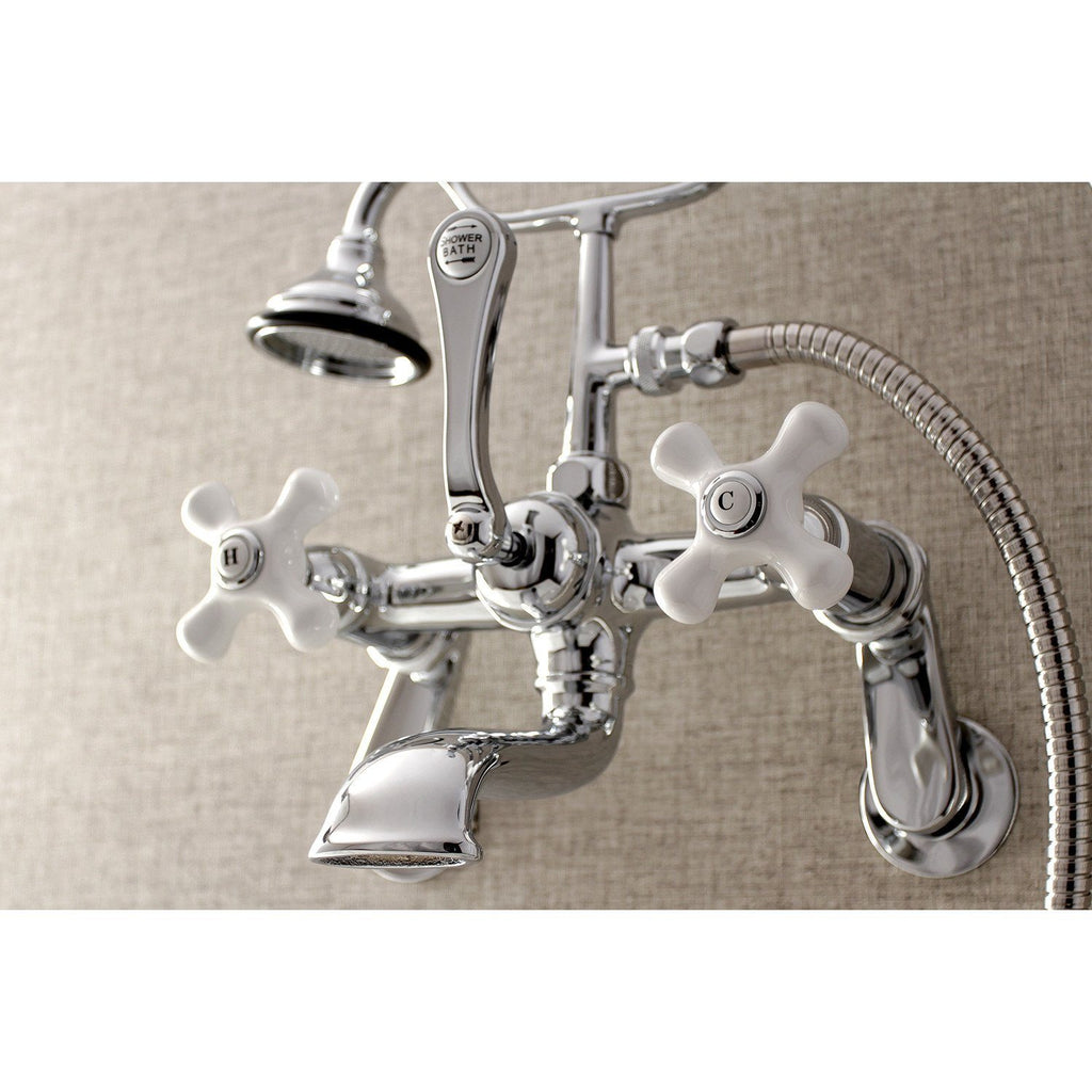 Aqua Vintage Three-Handle 2-Hole Tub Wall Mount Clawfoot Tub Faucet with Hand Shower
