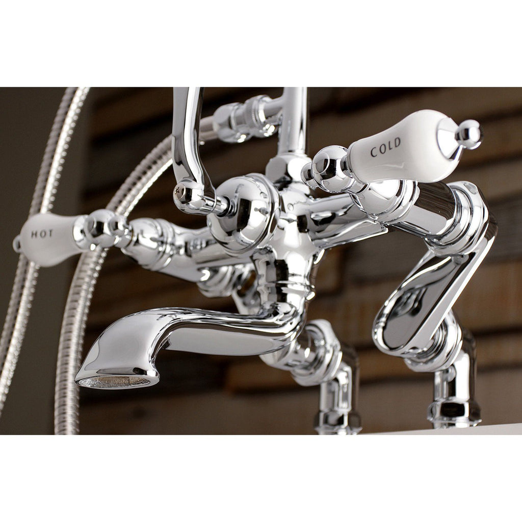 Vintage Three-Handle 2-Hole Deck-Mount Clawfoot Tub Faucet with Hand Shower