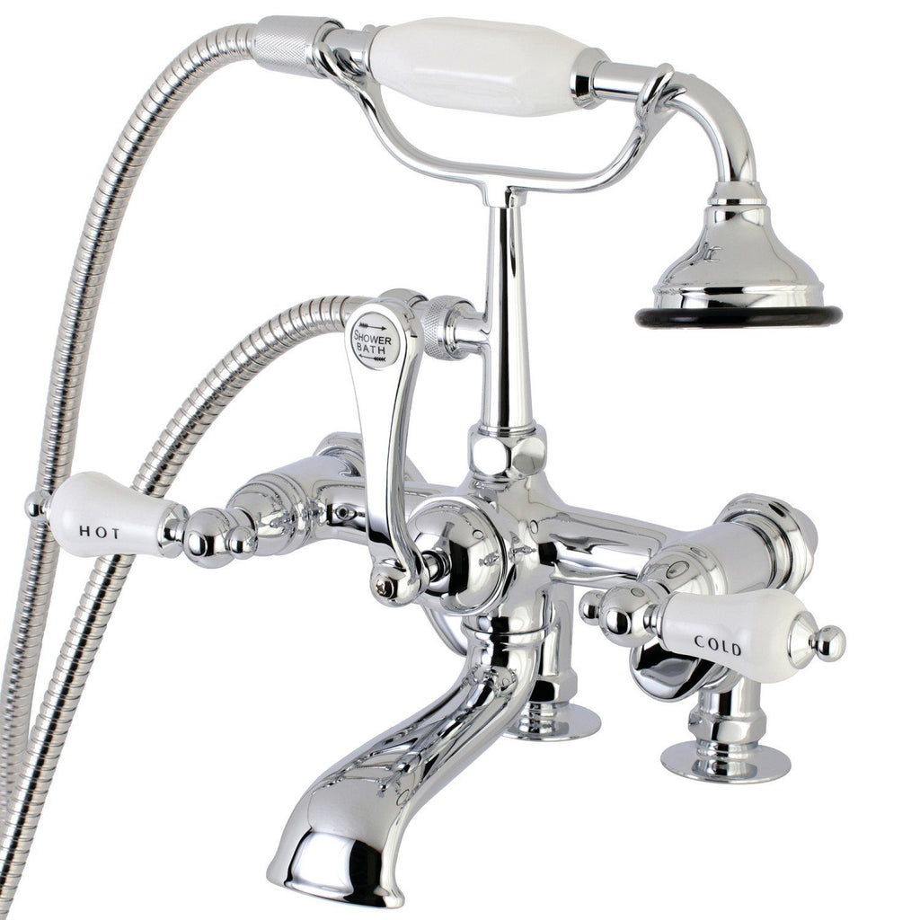 Vintage Three-Handle 2-Hole Deck-Mount Clawfoot Tub Faucet with Hand Shower