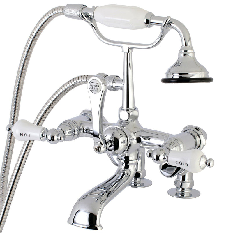 Vintage Three-Handle 2-Hole Deck-Mount Clawfoot Tub Faucet with Hand Shower