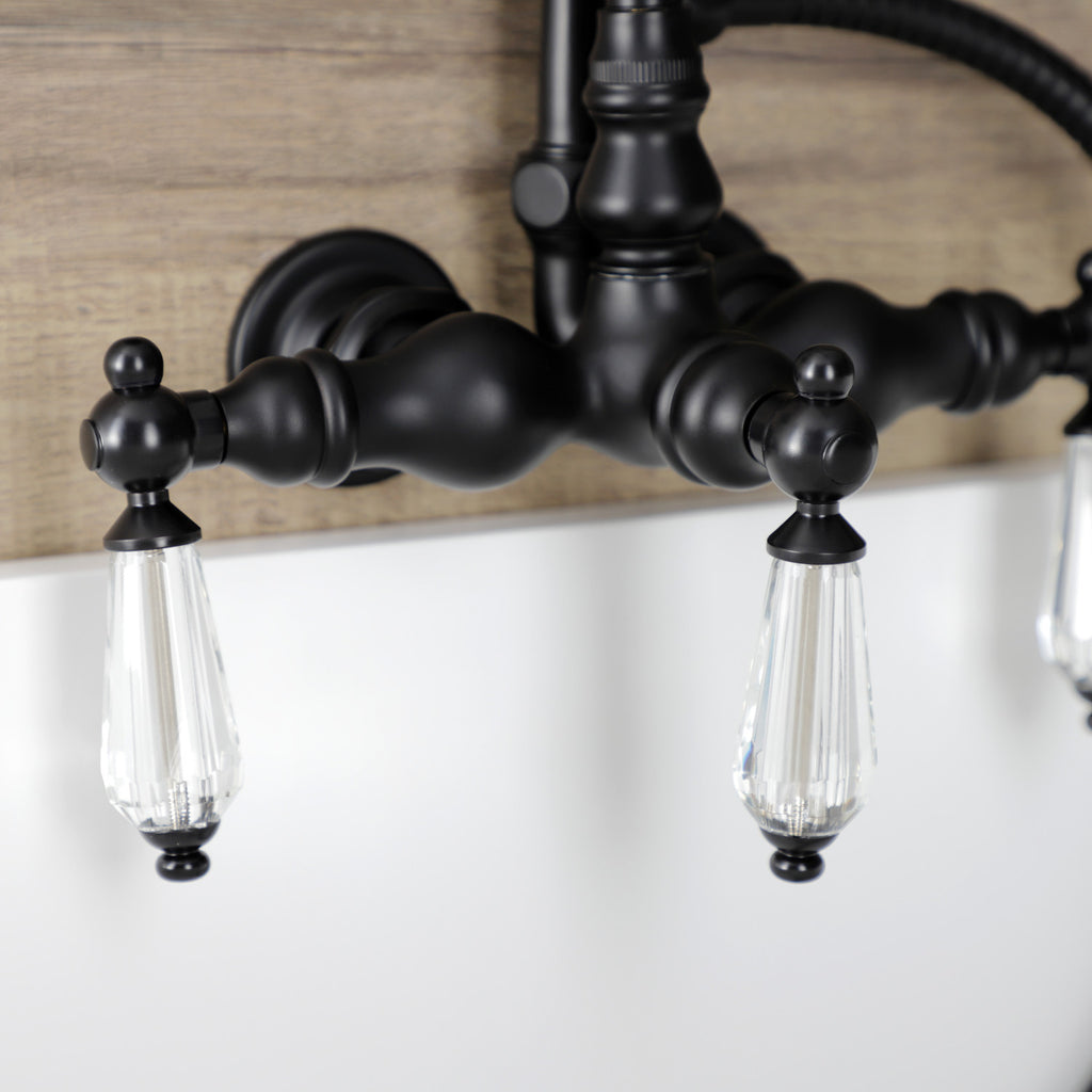 Wilshire Three-Handle 2-Hole Tub Wall Mount Clawfoot Tub Faucet with Hand Shower