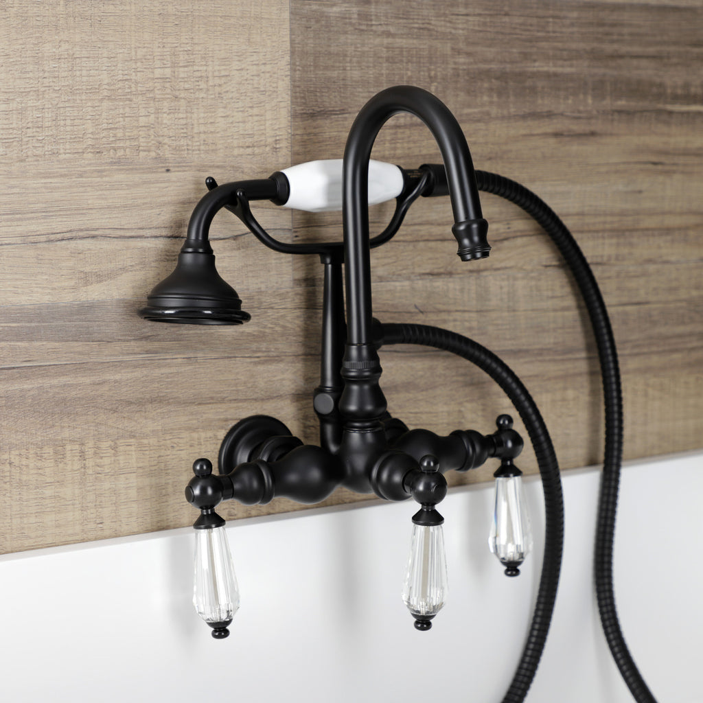 Wilshire Three-Handle 2-Hole Tub Wall Mount Clawfoot Tub Faucet with Hand Shower