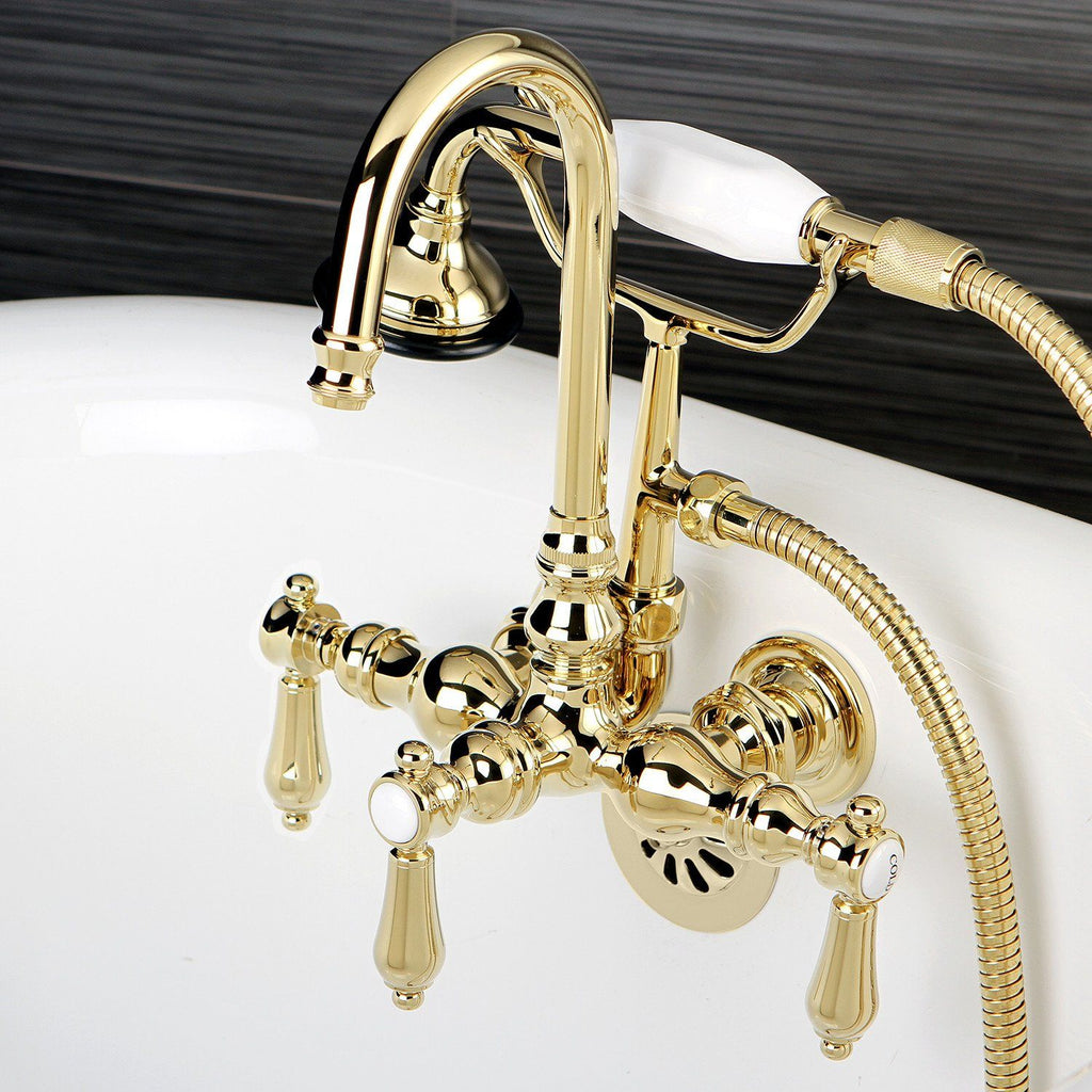 Heirloom Three-Handle 2-Hole Tub Wall Mount Clawfoot Tub Faucet with Hand Shower