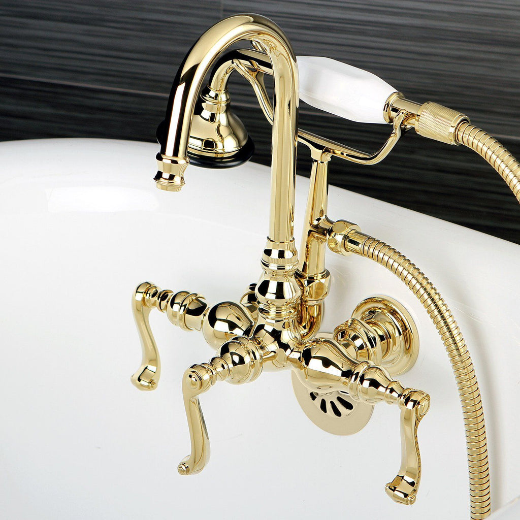 Royale Three-Handle 2-Hole Tub Wall Mount Clawfoot Tub Faucet with Hand Shower